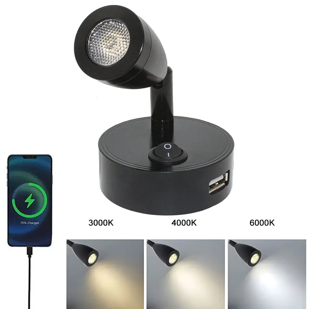 12V 24V 3W LED Trailer Light Switch USB Charging Port Bedside Light Hotel Bedroom RV Camper Car Yacht Boat Lamp led light