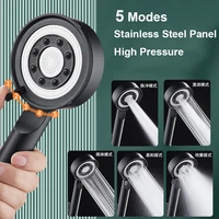 Black Silver Shower Head High Pressure 5 Modes Water Saving Nozzle Powerful Pressurized Spa Handheld Showers Bathroom accessorie 1