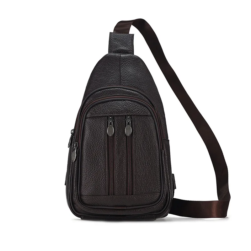 Genuine Leather Chest Bag for Men, Outdoor Sports Crossbody Bag with Large Capacity
