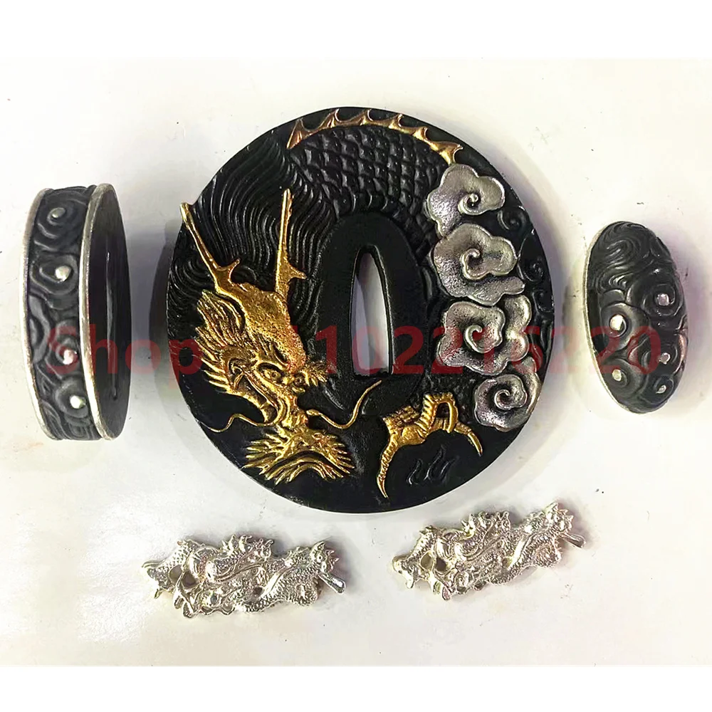 

Japanese Katana Parts Copper Brass Tsuba Handguard Guard Fuchi Kashira Menuki For Real Japan Samurai Sword Fittings Dragon Theme