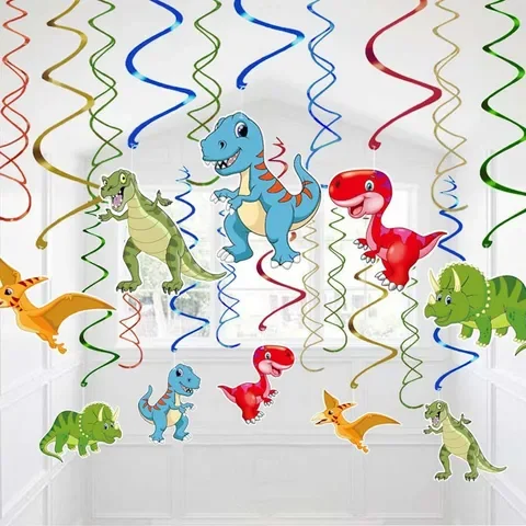 

1set Jurassic Dinosaur PVC Foil Hanging Swirls Dinosaur Ceiling Hanging Garlands Dinosaur Birthday Party Decorations Kids Favors