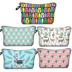 Creative Alpaca Water Resistant Cosmetic Organizer Cute Cartoon Pattern Makeup Pouch Multifunctional Portable Travel Beauty Bag