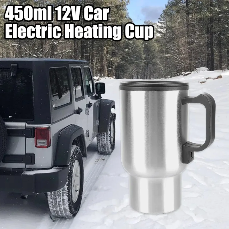 12V 450ml Electric Heating Car Kettle Water Coffee Milk Thermal Mug Camping Travel Kettle Vehicle Heating Bottle