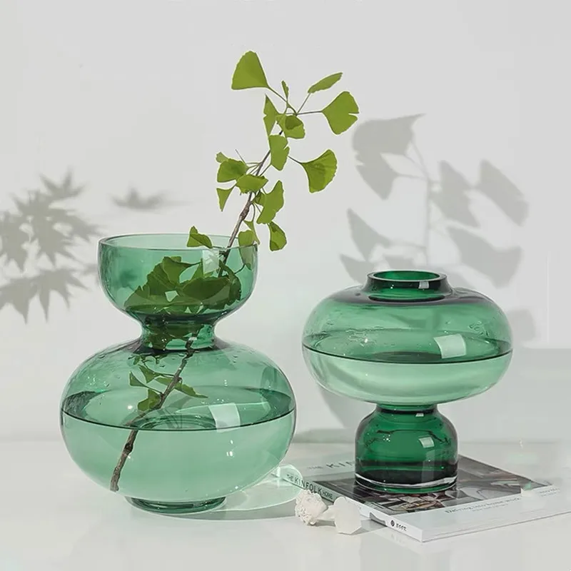 Glass Vase Green Round Gourd Floral Vase Hydroponic Flower Pot Geometric Circle Terrarium Home Decoration Accessories Vases Pots 3