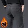 3 Colors Fleece Business Casual Pants Men Winter Thermal Fashion Youth Slim Trousers Stretch Straight Velvet Thicke Male Pants