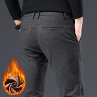 3 Colors Fleece Business Casual Pants Men Winter Thermal Fashion Youth Slim Trousers Stretch Straight Velvet Thicke Male Pants