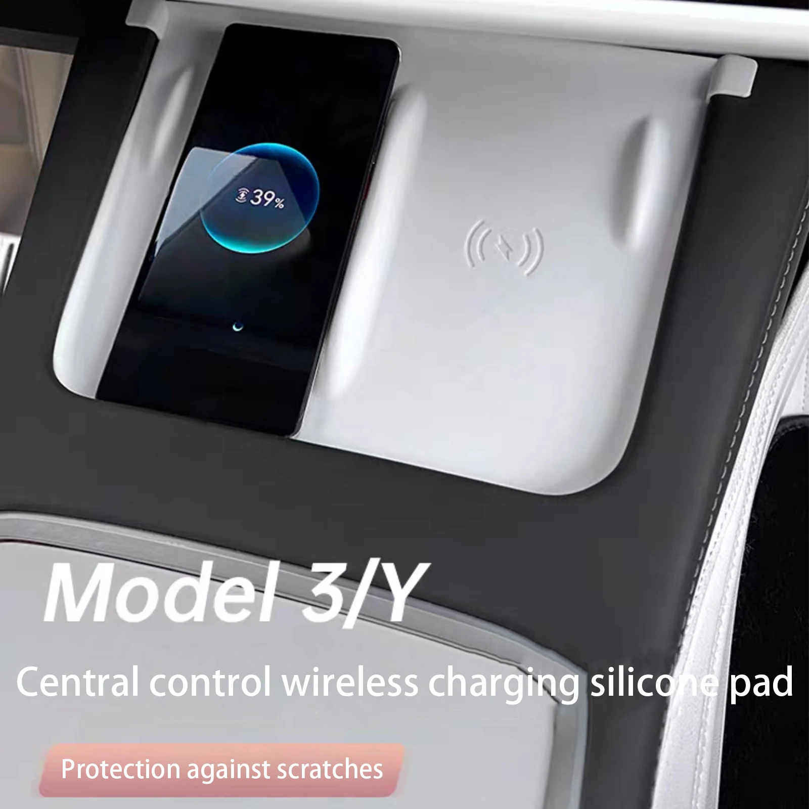 

For 2021-2023 Tesla Model 3 Model Y Center Control Console Wireless Charger Anti-Skid Silicone Cover Mat Interior Accessories