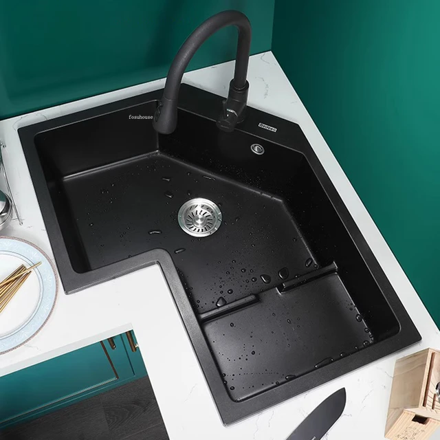 Modern Home Corner Kitchen Sinks Creative Kitchen Accessories Dish Drainer  Sink Special-shaped Washbasin Black Large Single Sink - AliExpress