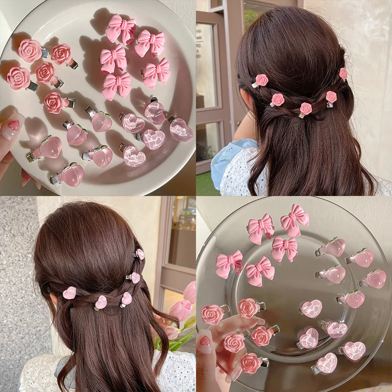 Mini Fashion Rose Bowknot Peach Hair Pin Beautiful Transparent Pink Cute Hairpin For Girl Kids Hairgrip Accessories Jewelry Gift
