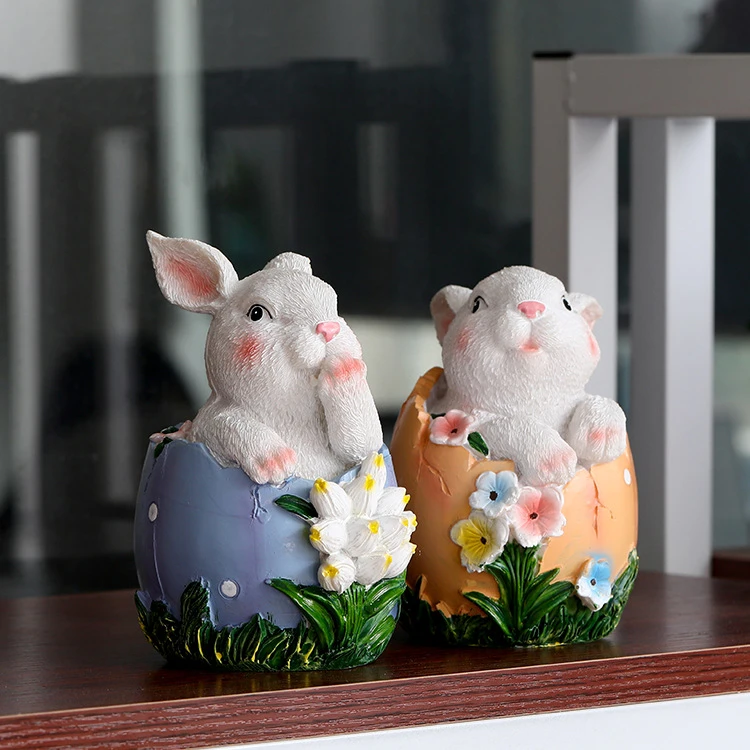 Decoración de arte de la estatua de conejo de Pascua para el hogar,  Colección de resina de flores DIY para cubrir la boca, regalo para niños,  2023| | - AliExpress
