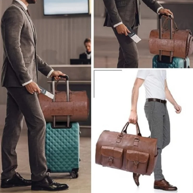 Large Travel Bag Women PU Folding Suit Storage Bag Large Capacity Hand Luggage Bag Multi Function Waterproof Portable Duffel Bag