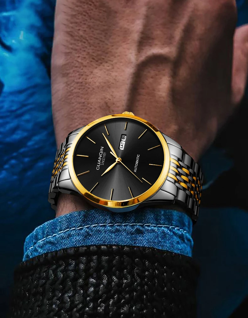 Orologio meccanico da uomo di lusso GUANQIN, movimento autentico, cassa in acciaio inossidabile, doppio calendario, orologi da lavoro e tempo libero, impermeabili fino a 50 m_voghion.com