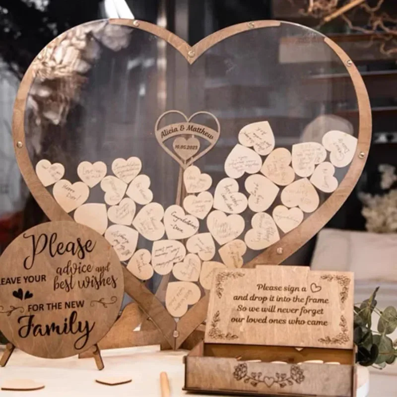 Unique Wedding Guest Book Wooden Heart Shape Guestbook Alternative Wedding Decor Guest Signature Drop Box Party Table Decoration