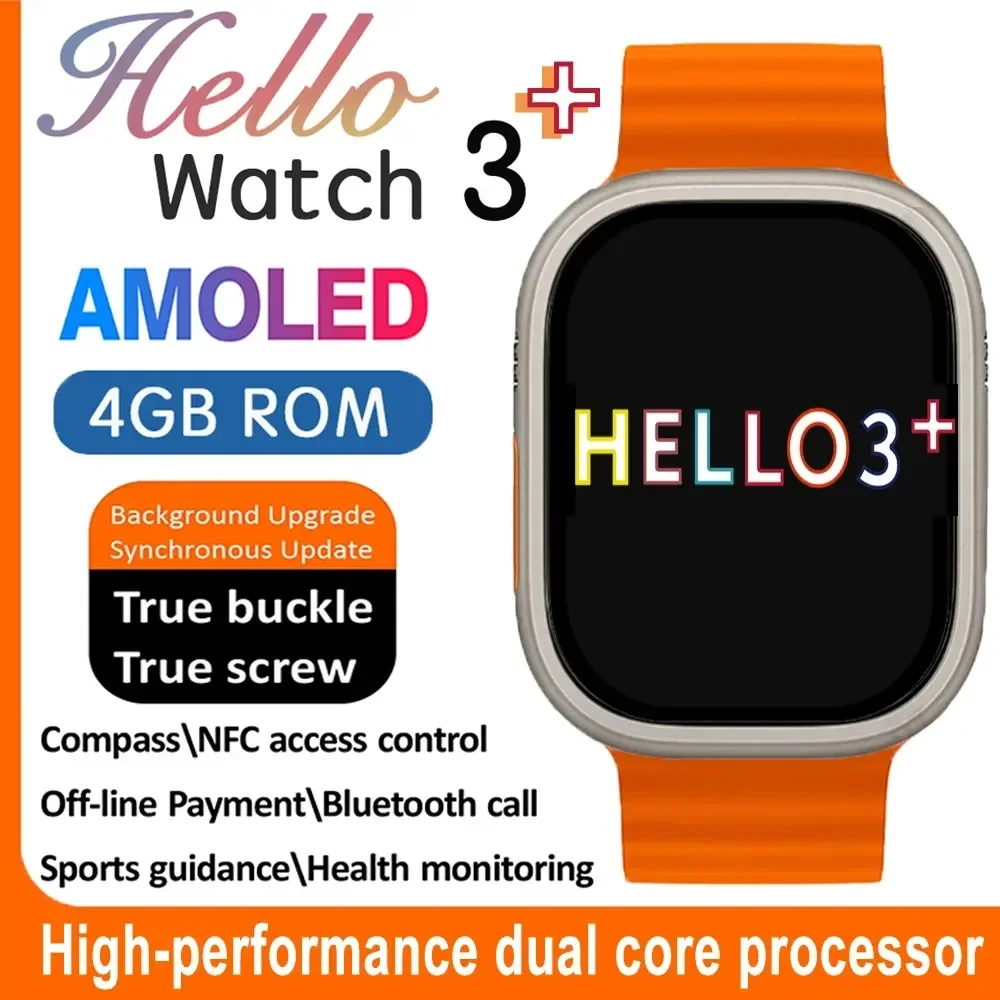 오리지널 헬로 워치 3 플러스 울트라 스마트워치, AMOLED 4G ROM NFC 나침반 블루투스 통화 시계, 49mm 스마트 워치, 애플 남성용 2024