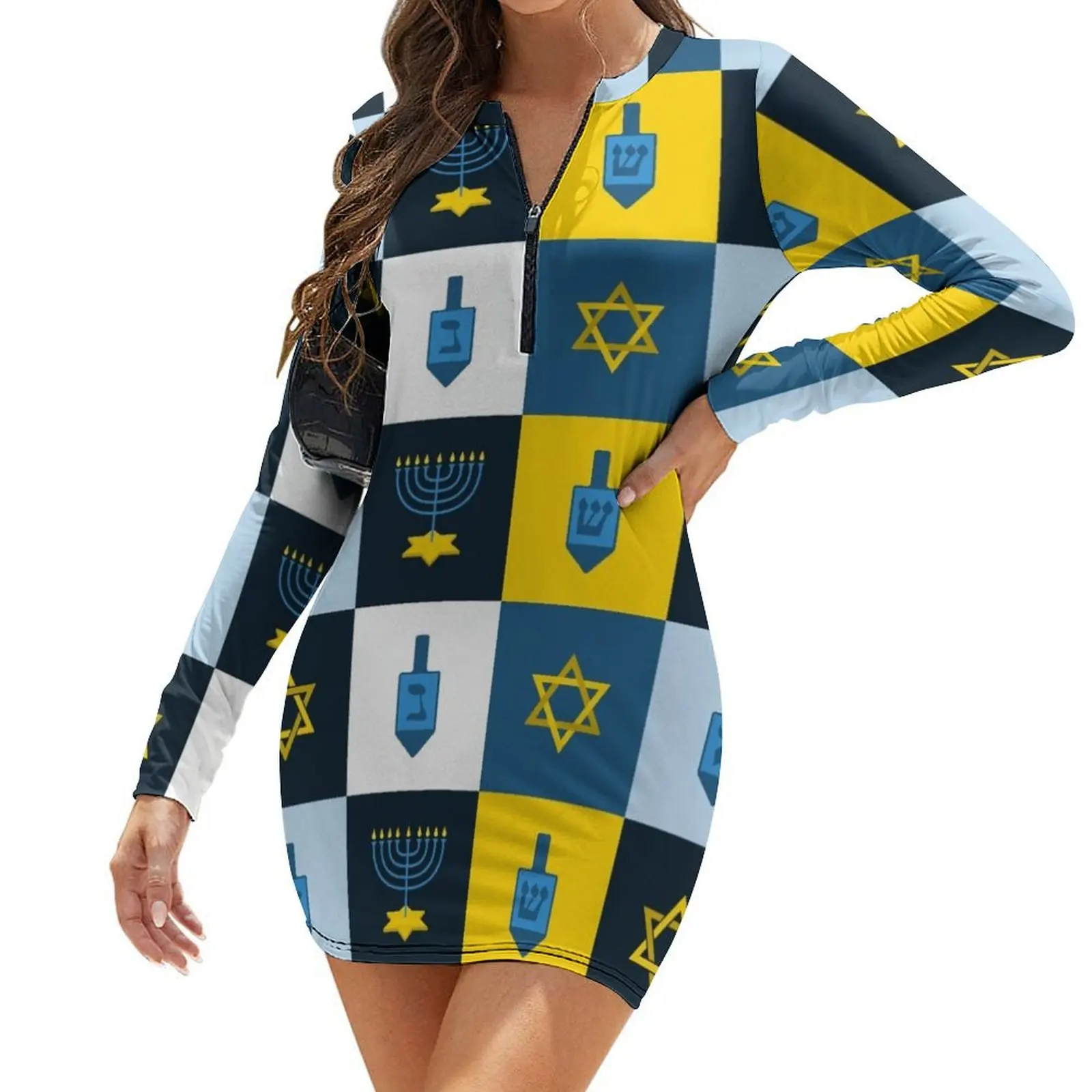 

colorblock hebrew hanukkah Long-Sleeve Bodycon Dress Evening dresses dresses women summer 2024 Elegant gowns