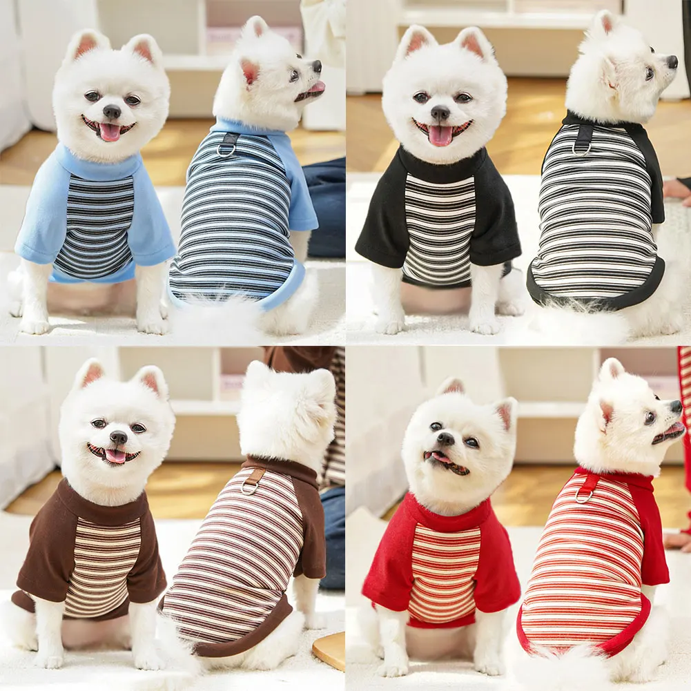 New Cute Striped Dog Bottoming Shirt Autumn Soft Dog Clothes Warm Puppy Pullovers Pet Cat Shirt Chihuahua Bichon Dog Costume