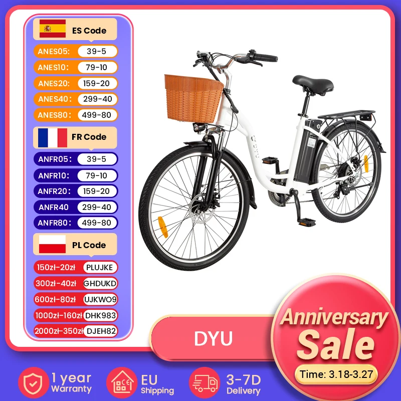 Rower elektryczny DYU C6 350W z EU za $566.80 / ~2264zł