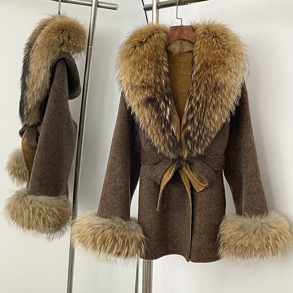 Wool Coat Fur Removable Real Fox Fur Coat Women 2025 Winter Luxury