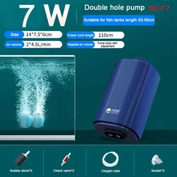 Whisper - Quiet Aquarium Oxygen Air Pump with Check Valve - Efficient Oxygenator and Aerator - 220V (7w Double hole set)