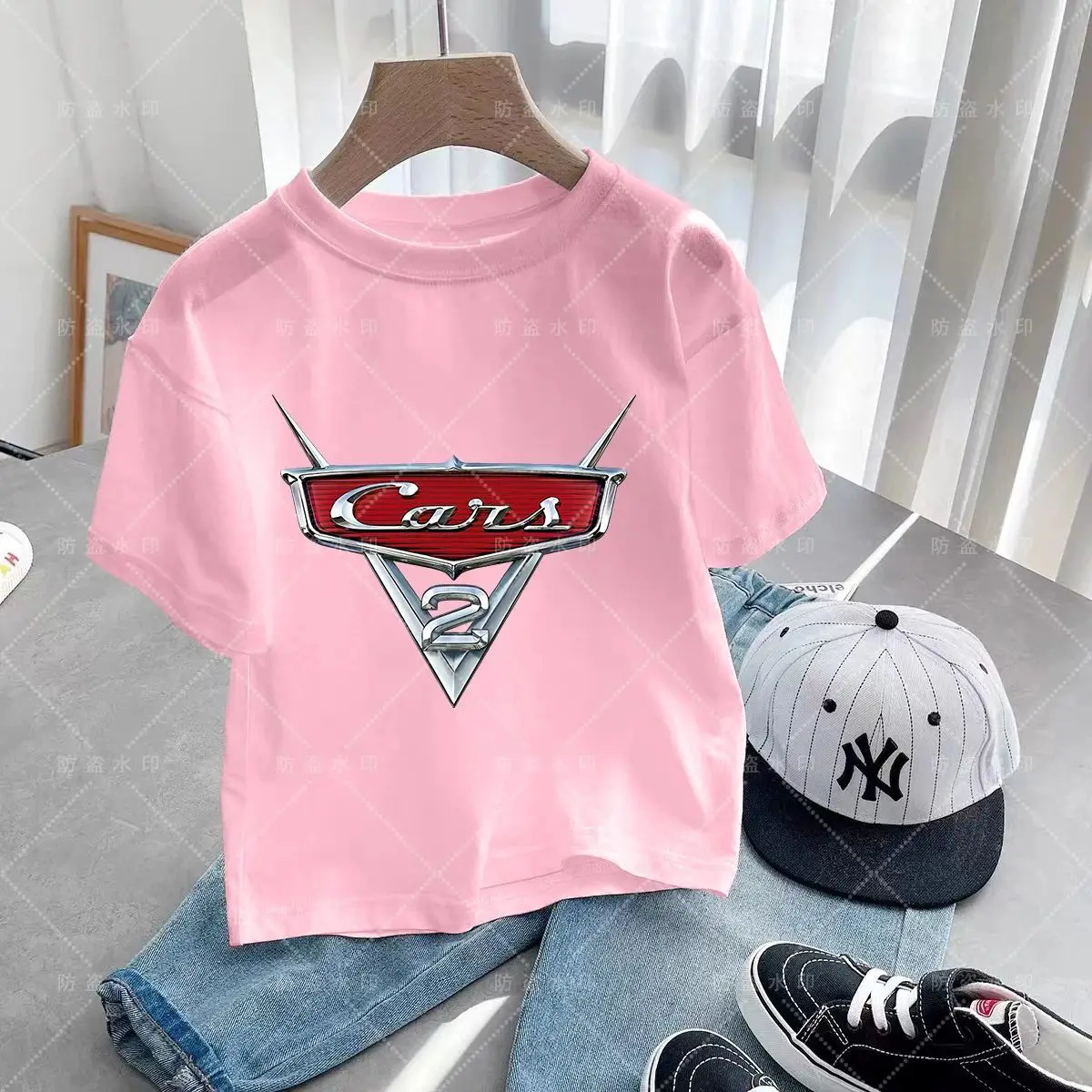 Disney Pixar Lightning Mcqueen Cars Anime Print Cartoon T-Shirt Boys Girls Summer Cotton Round Neck Short Sleeve T-Shirt 2