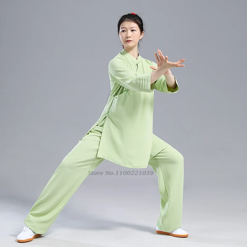 traditional chinese taichi wushu uniform kungfu exercise training practice clothing martial arts wingchun tops+pants set