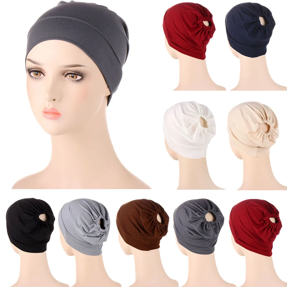 2022 Nuovi Cappellini Hijab Interni Cappellino Turbante Elasticizzato Musulmano Cappellino Islamico Underscarf Cappello Solido Femminile Fascia Tubo C