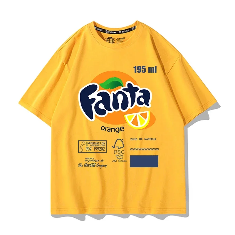 Fanta Beverage Short-sleeved T-shirt Men's Peach Orange Soda Printing Joint Summer Cartoon Printing Trendy Brand Clothes 2