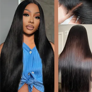 Parrucche in Capelli Umani con Frontale in Pizzo Trasparente HD, Liscio Naturale, 13x4 13x6, Colore Nero, Aspetto Naturale, Densità 200, Alta Qualità per Donne