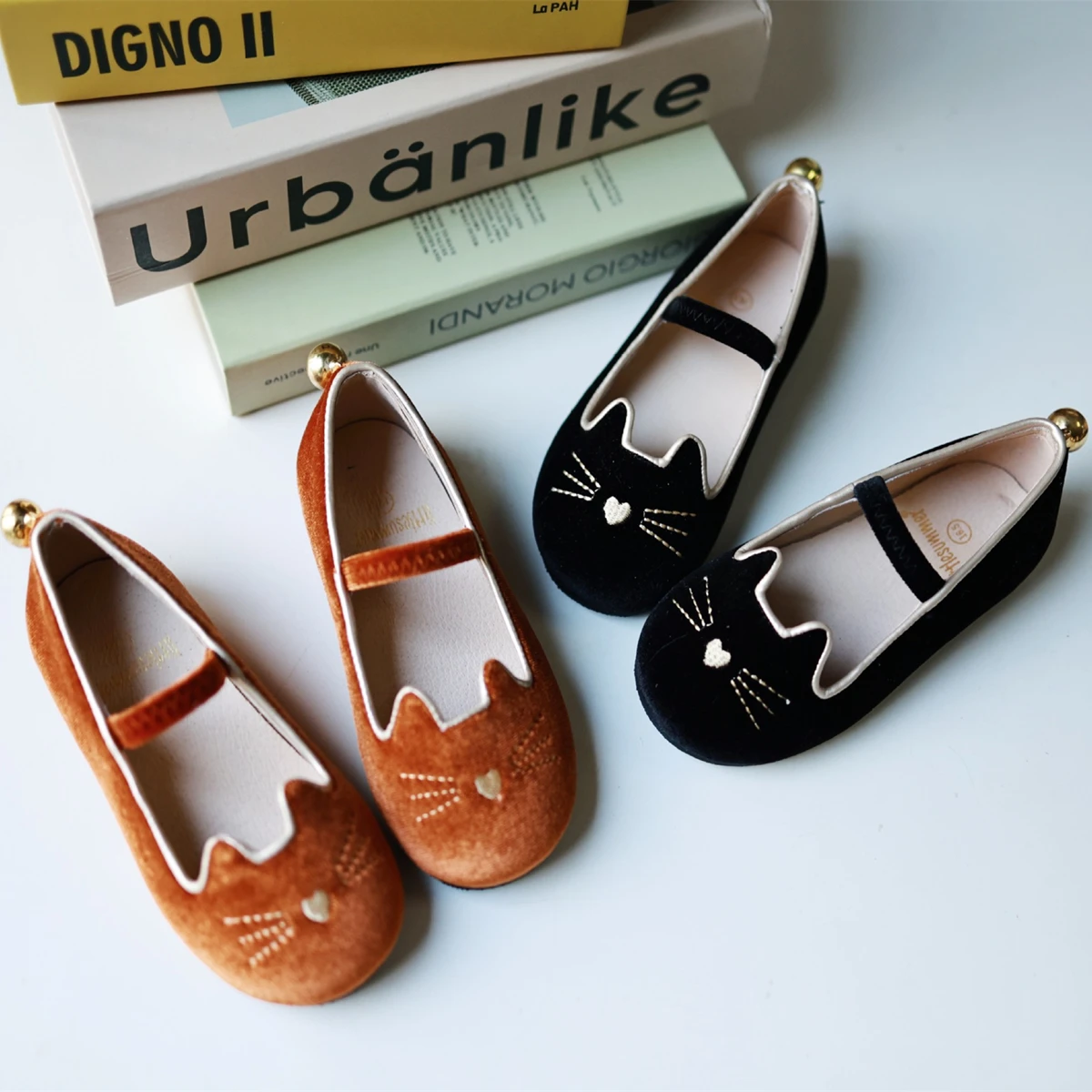 Cartoon Cat Girls Casual Shoes High Quality Gold Velour Genuine Leather Lining Baby Shoes Princess Children's Dance Shoes 3