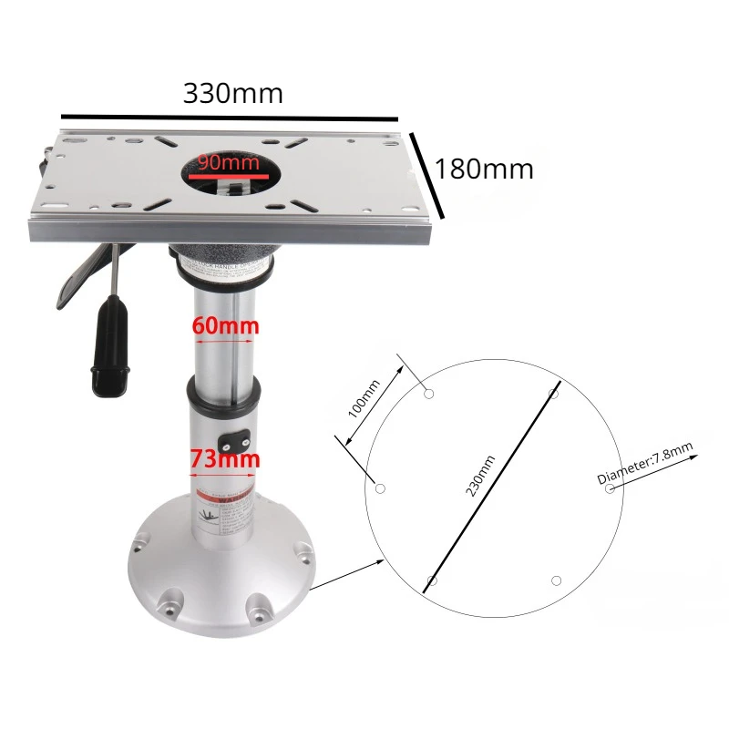 Aluminum Boat Seat Base with Seat Slide Adjustable Height Locking Boat Seat Pedestals 350mm To