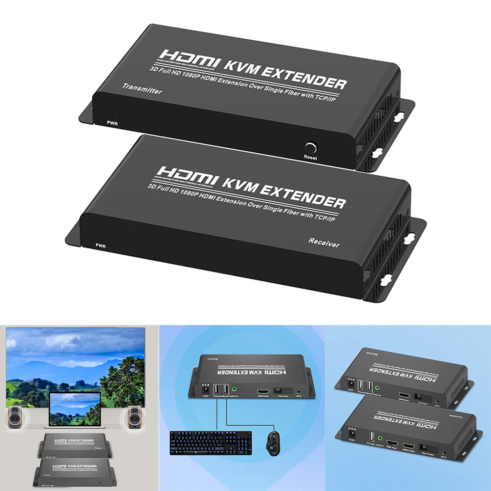 

Top Deals KVM Extender USB Single Light Fiber 20Km KVM Optical Extender IR Audio Separation 1080P HD Kvm Extender