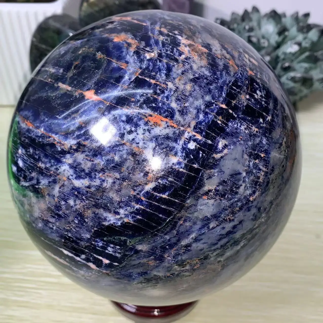 Natural Old Mineral Blue Sodalite Crystal Sphere, Energy Sphere, Reiki Healing, Meditation, Divination, Room, Office,