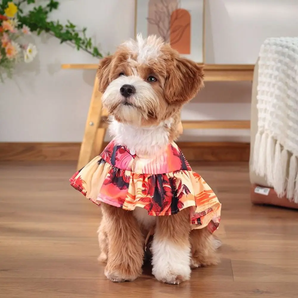 Casual Hawaiian Style Pet Beach Shawl Skirt Cool Breathable Dog Vacation Skirt Sun Protection Cat Cape Dress Summer