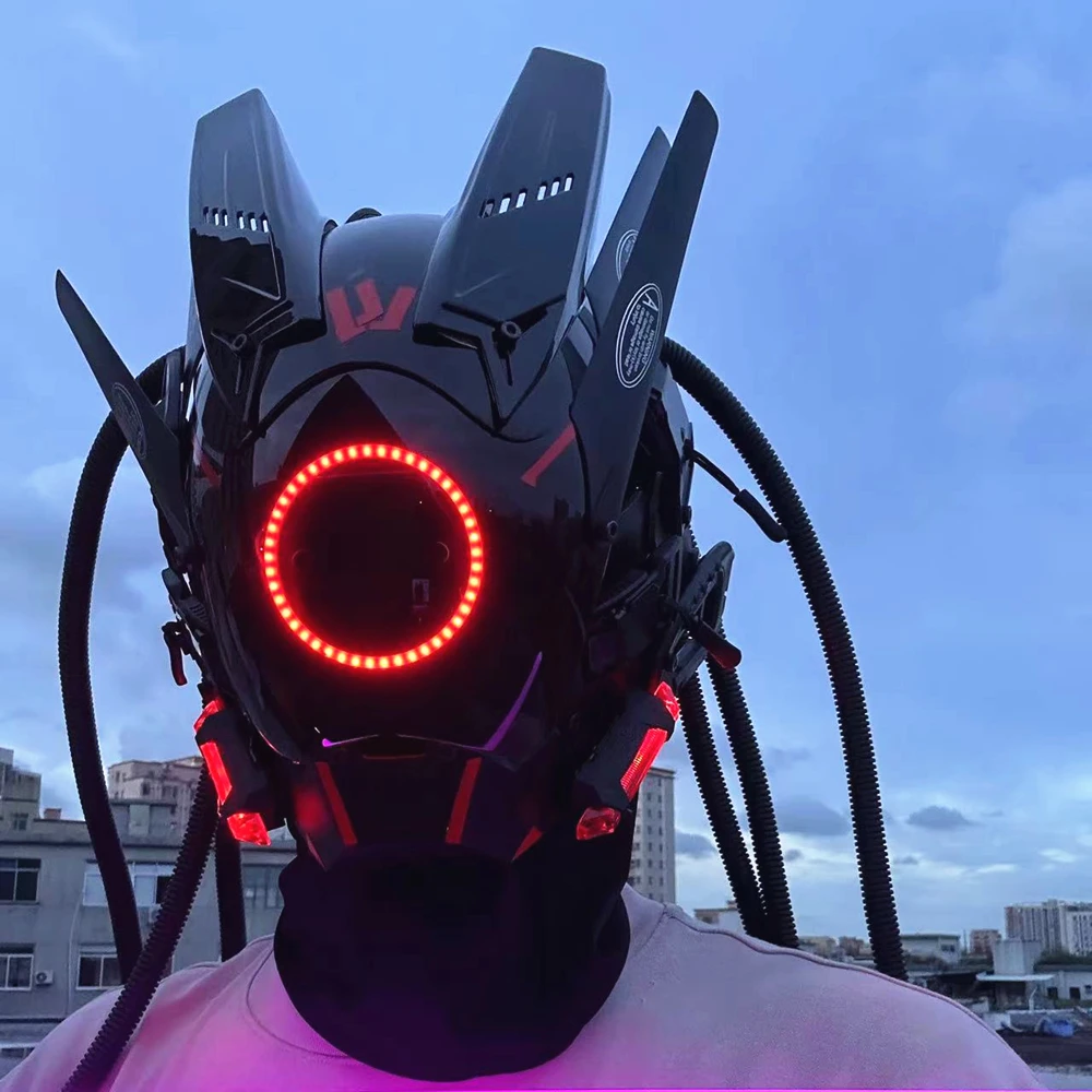 Cyberpunk Mask Red Lighting LED with Hair Music Festival Fantastic Cosplay SCI-FI Soldier Helmet Halloween Party Gift for Adults Face Mask Halloween Mask Party Masks 3d Printed Mask 3d Face Masks Superhero Mask