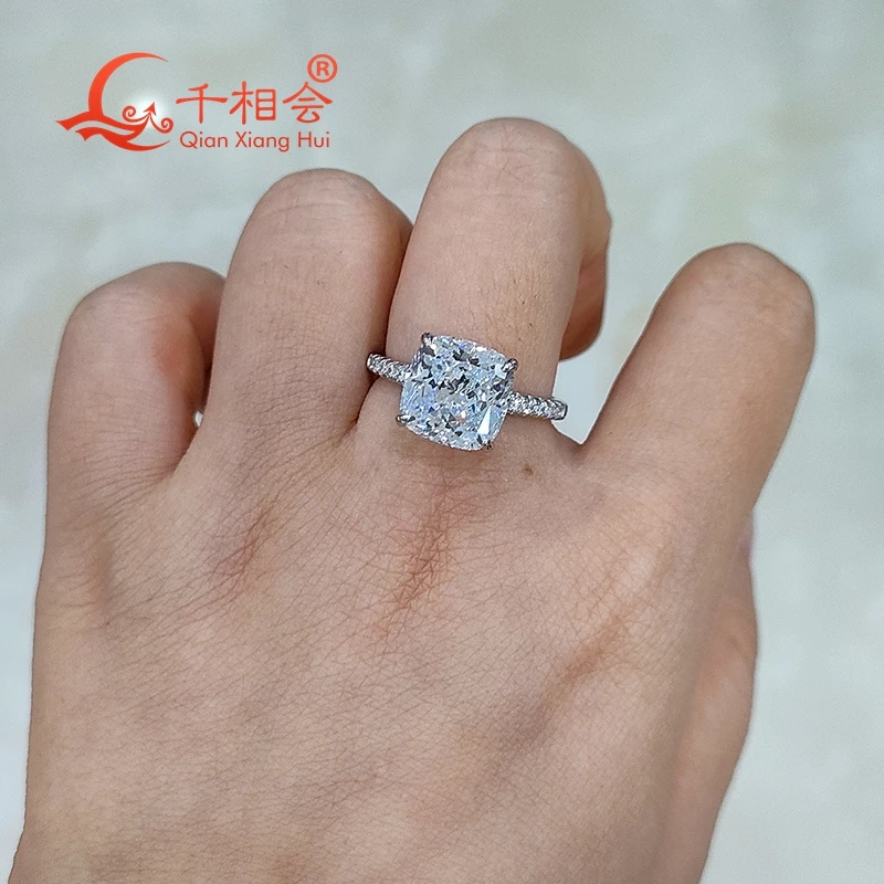 

9k 10k 14k 18k real gold 5ct 10*10mm cushion Ring half Band D Color VVS Round Moissanite Diamond Jewelry making wedding datting