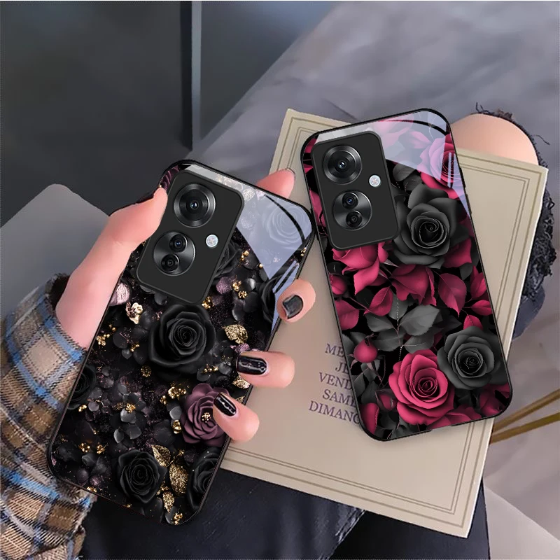 Chic Black Pink Rose Glass Phone Case
