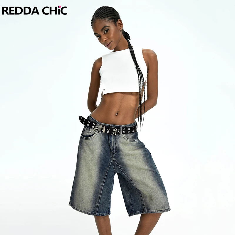 

REDDACHiC Blue Gradient Baggy Jorts Women Vintage Wash High Waist Wide Leg Denim Shorts Casual Short Pants Korean Y2k Streetwear