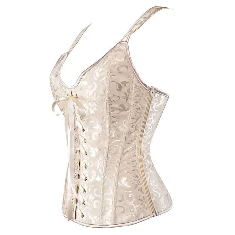 Pink Corset for Women Shoulder Strap Sexy Bustier Top Vest Zipper Lingerie Plus Size Gothic Victorian Burlesque Halloween Black