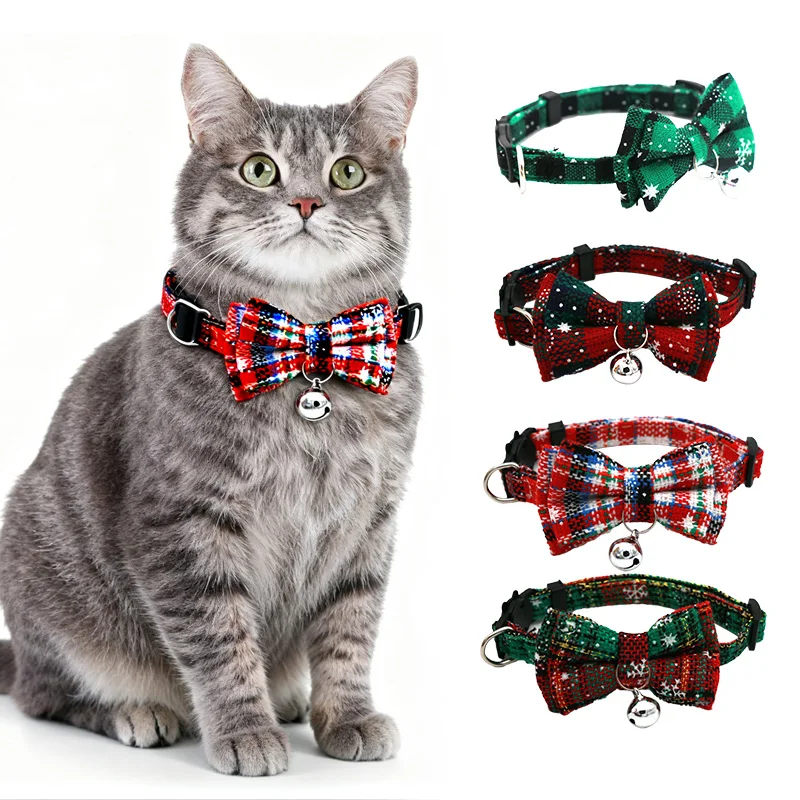 Pet Breakaway Cat Collar Bow Tie And Bell Cute Plaid Christmas Red Elastic Adjustable Dog Collar With Sash Small Bell For Cats Pet Breakaway Cat Collar Bow Tie And Bell Cute Plaid Christmas Red Elastic Adjustable Dog Collar With Sash Small Bell For Cats