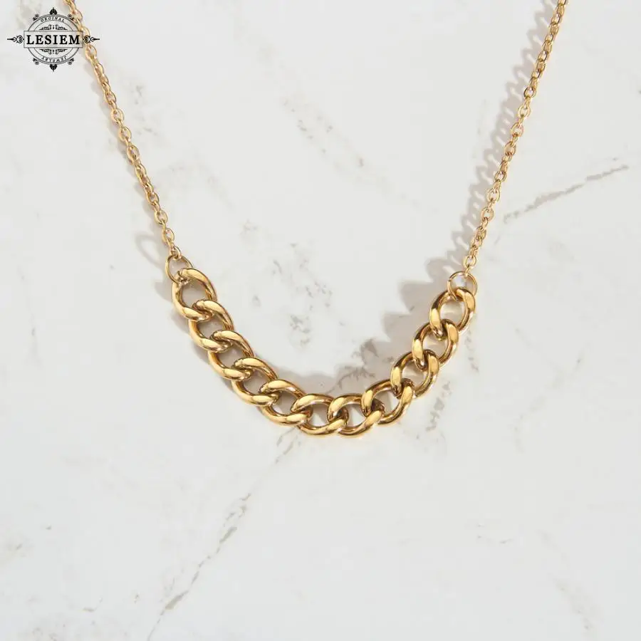 LESIEM gifts 18KGP Gold Filled Female Friend Necklace on the neck Simple clavicle chain maxi necklace floating charms | Украшения и