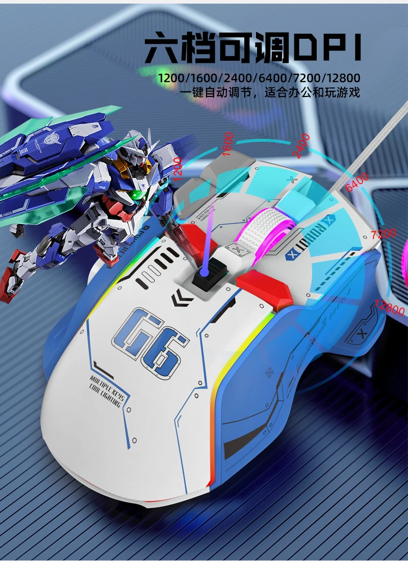Gundam Bumblebee Mechanical Wired Mouse Transfor Mecha RGB Light