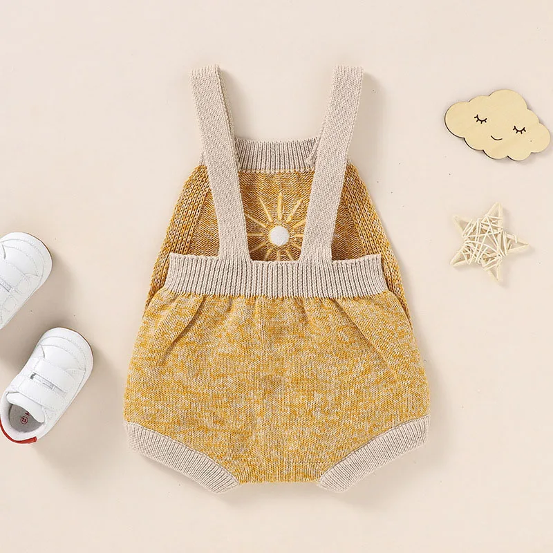 Thin Knitted Sunflower Baby Jumpsuit for Girls