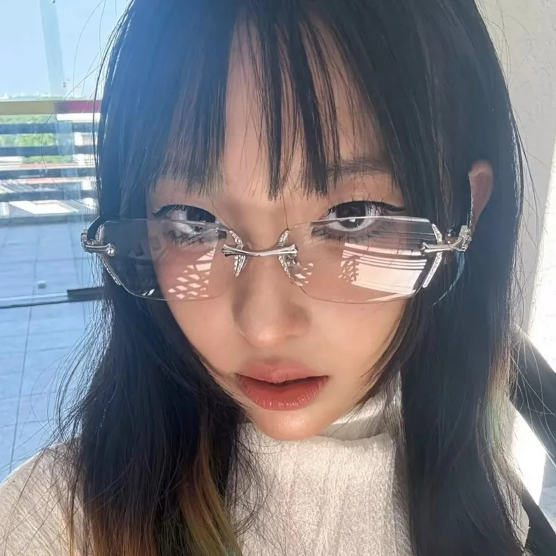 Women Y2K Vintage Frameless Glasses for Men Business Fashion Travel Eyewear Anti Eyestrain High-Quality Metal Hinges Eyeglasses