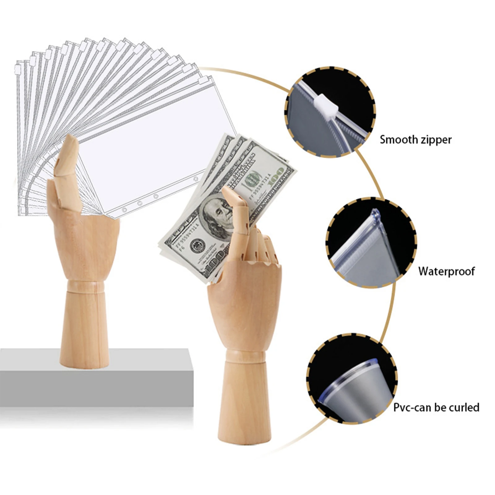A6 Budget Binder with Marble Texture Pattern PU Leather Notebook Cover Zipper Envelopes Lable Stickers Ruler as Money Organizer 5