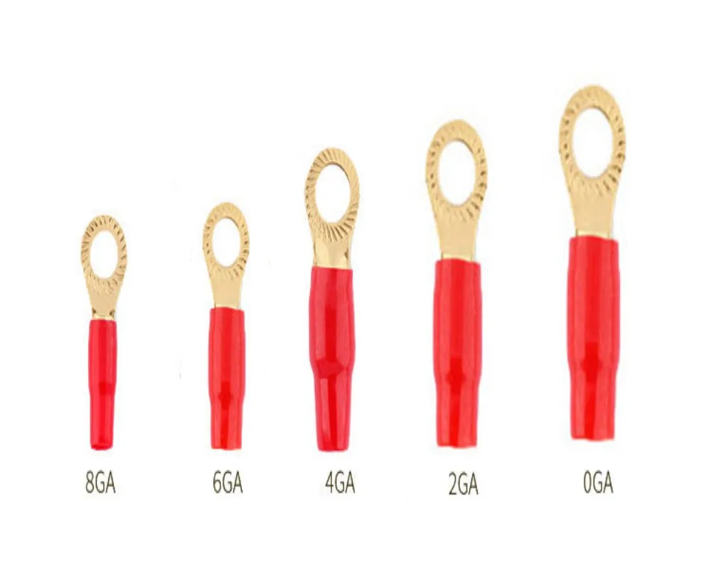 

Round Car Wiring Harness Connector Ring Terminal Copper Tubular Terminals Audio Cable Connectors Refit O Style Block 0GA 8GA 4GA