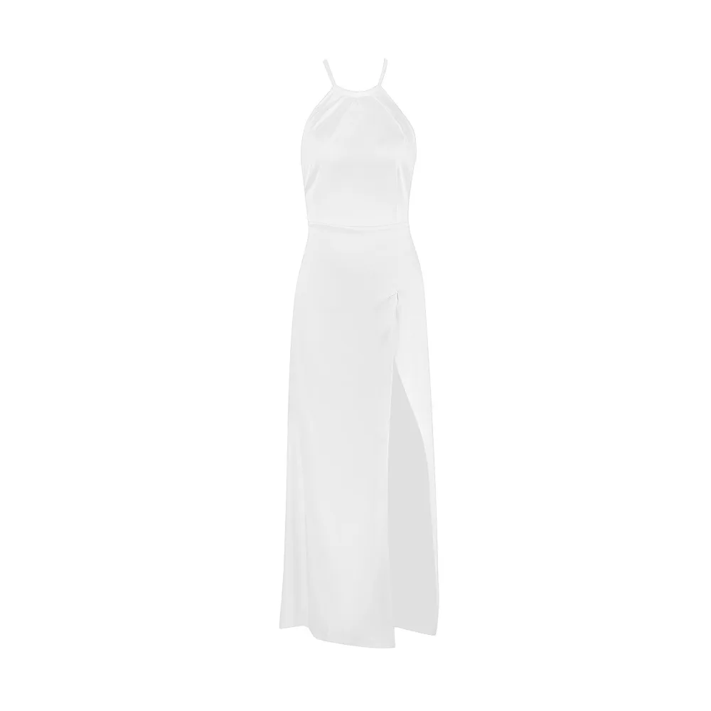 Mingmingxi White Backless Maxi Prom Dress Sexy Satin Evening Dresses for Dancing Parties Lace Up Dresses for Women 2023 Lined
