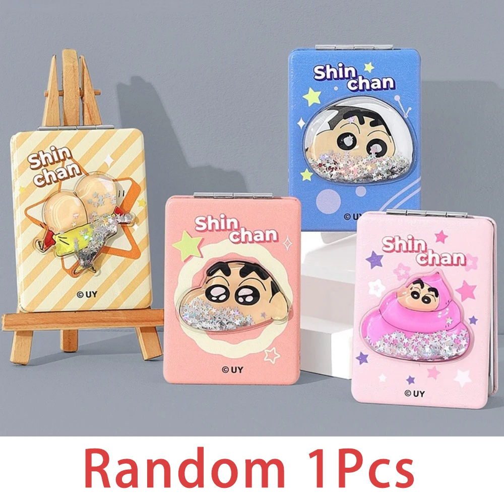 Crayon Shin-chan Double-Sided Folding Mirror - Cute Cartoon Portable Makeup Accessory