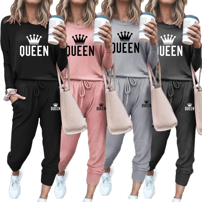 Women's casual sportswear two-piece sports suit round neck long sleeved top slim fitting pants sports suit jogging suit S-2XL