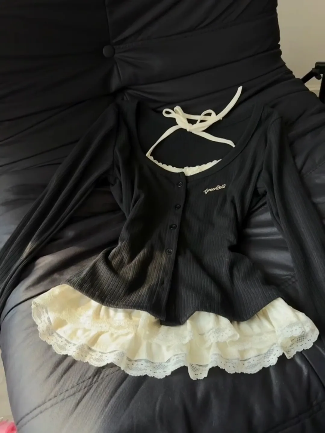 plus Size Sweet And Spicy Girl Fake Two-Piece T-irt Women's Spring Slimming Design Lace Splice Long Sve Top Korean Sle