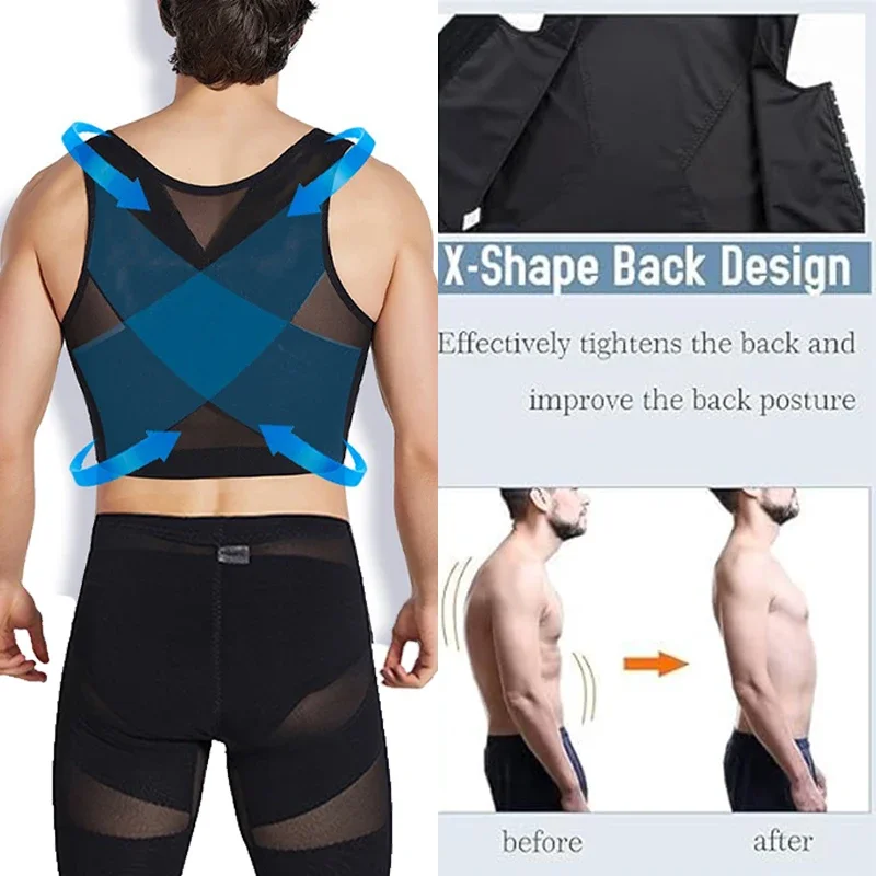 MrifDila Belly Slimming Vest Men's Chest Compression Posture Corrector Back Support Vest Breathable Elastic Shirt Body Shaper